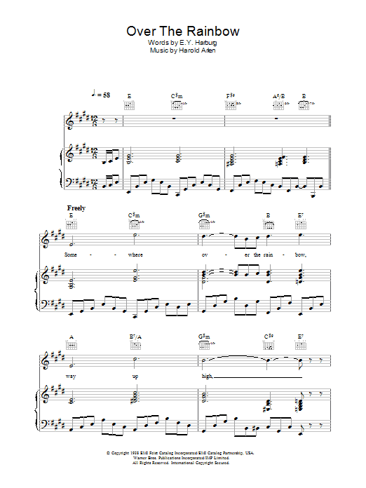 Shayne Ward Over The Rainbow sheet music notes and chords. Download Printable PDF.