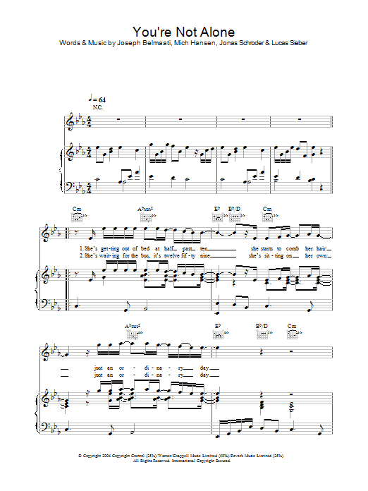 Learn to play Shayne Ward You're Not Alone sheet music for Piano, Vocal & Guitar Chords in minutes. Price: 7.8900$ Shayne Ward You're Not Alone sheet music notes and chords arranged for Piano, Vocal & Guitar Chords