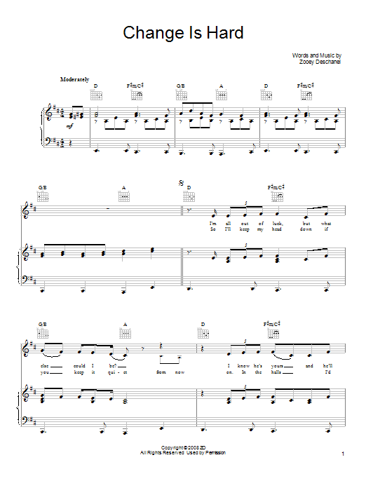 Learn to play She & Him Change Is Hard sheet music for Piano, Vocal & Guitar Chords (Right-Hand Melody) in minutes. Price: 7.8900$ She & Him Change Is Hard sheet music notes and chords arranged for Piano, Vocal & Guitar Chords (Right-Hand Melody)