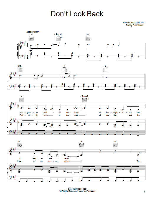 Learn to play She & Him Don't Look Back sheet music for Piano, Vocal & Guitar Chords (Right-Hand Melody) in minutes. Price: 7.8900$ She & Him Don't Look Back sheet music notes and chords arranged for Piano, Vocal & Guitar Chords (Right-Hand Melody)
