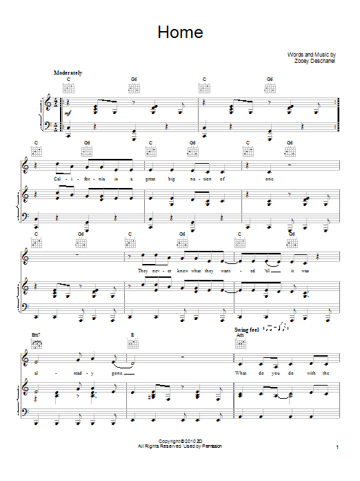 Learn to play She & Him Home sheet music for Piano, Vocal & Guitar Chords (Right-Hand Melody) in minutes. Price: 7.8900$ She & Him Home sheet music notes and chords arranged for Piano, Vocal & Guitar Chords (Right-Hand Melody)