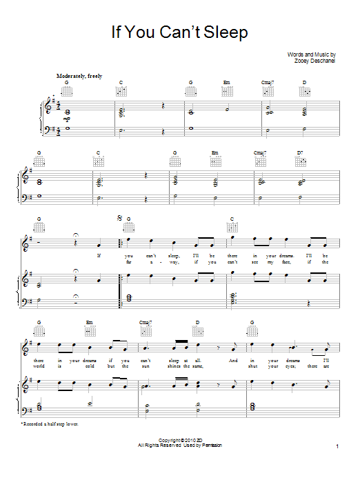 Learn to play She & Him If You Can't Sleep sheet music for Piano, Vocal & Guitar Chords (Right-Hand Melody) in minutes. Price: 7.8900$ She & Him If You Can't Sleep sheet music notes and chords arranged for Piano, Vocal & Guitar Chords (Right-Hand Melody)