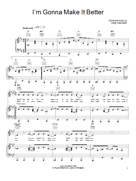 Learn to play She & Him I'm Gonna Make It Better sheet music for Piano, Vocal & Guitar Chords (Right-Hand Melody) in minutes. Price: 7.8900$ She & Him I'm Gonna Make It Better sheet music notes and chords arranged for Piano, Vocal & Guitar Chords (Right-Hand Melody)