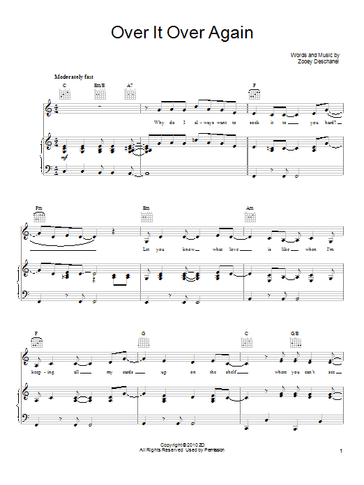 Learn to play She & Him Over It Over Again sheet music for Piano, Vocal & Guitar Chords (Right-Hand Melody) in minutes. Price: 7.8900$ She & Him Over It Over Again sheet music notes and chords arranged for Piano, Vocal & Guitar Chords (Right-Hand Melody)