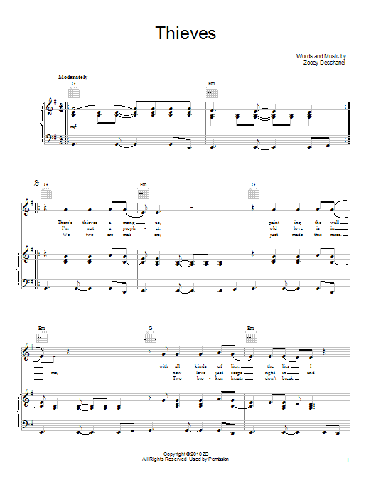 Learn to play She & Him Thieves sheet music for Piano, Vocal & Guitar Chords (Right-Hand Melody) in minutes. Price: 7.8900$ She & Him Thieves sheet music notes and chords arranged for Piano, Vocal & Guitar Chords (Right-Hand Melody)