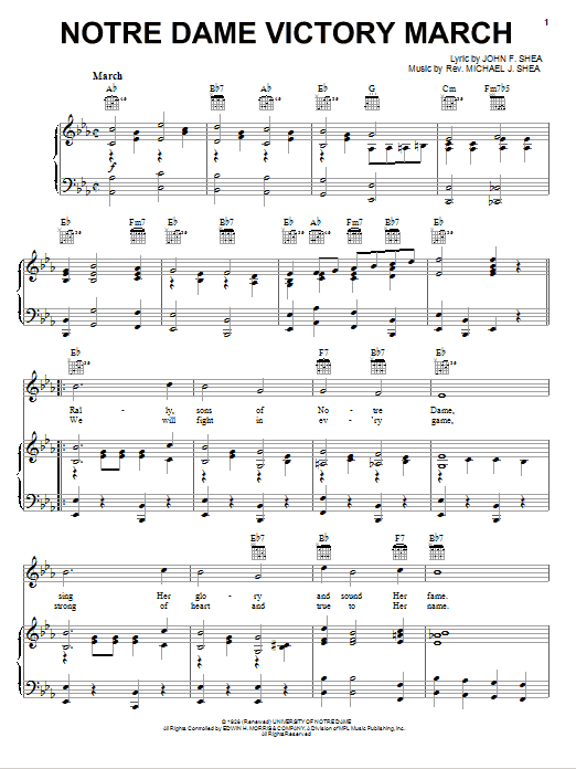 Shea & Shea Notre Dame Victory March sheet music notes and chords. Download Printable PDF.