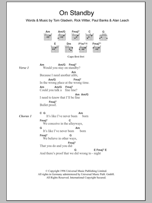 Shed 7 On Standby sheet music notes and chords. Download Printable PDF.