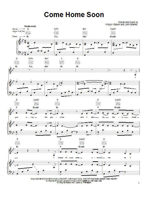 Learn to play SheDaisy Come Home Soon sheet music for Piano, Vocal & Guitar Chords (Right-Hand Melody) in minutes. Price: 7.8900$ SheDaisy Come Home Soon sheet music notes and chords arranged for Piano, Vocal & Guitar Chords (Right-Hand Melody)