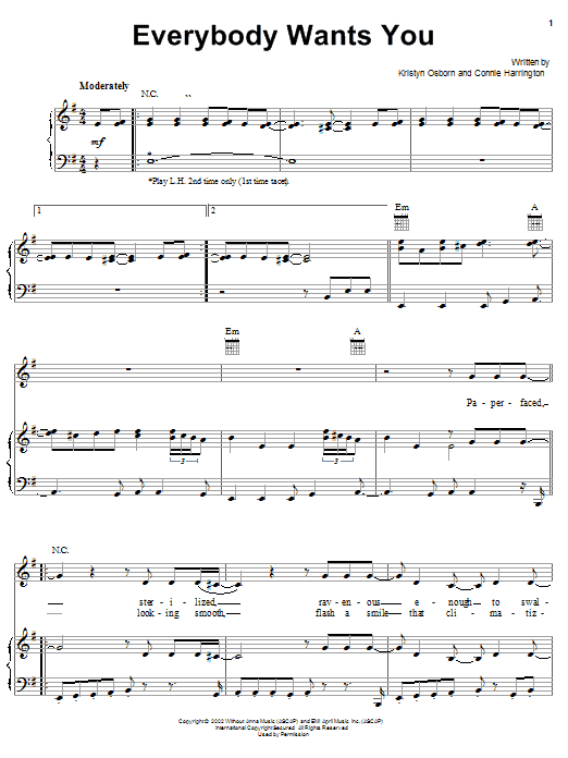 Learn to play SHeDAISY Everybody Wants You sheet music for Piano, Vocal & Guitar Chords (Right-Hand Melody) in minutes. Price: 7.8900$ SHeDAISY Everybody Wants You sheet music notes and chords arranged for Piano, Vocal & Guitar Chords (Right-Hand Melody)
