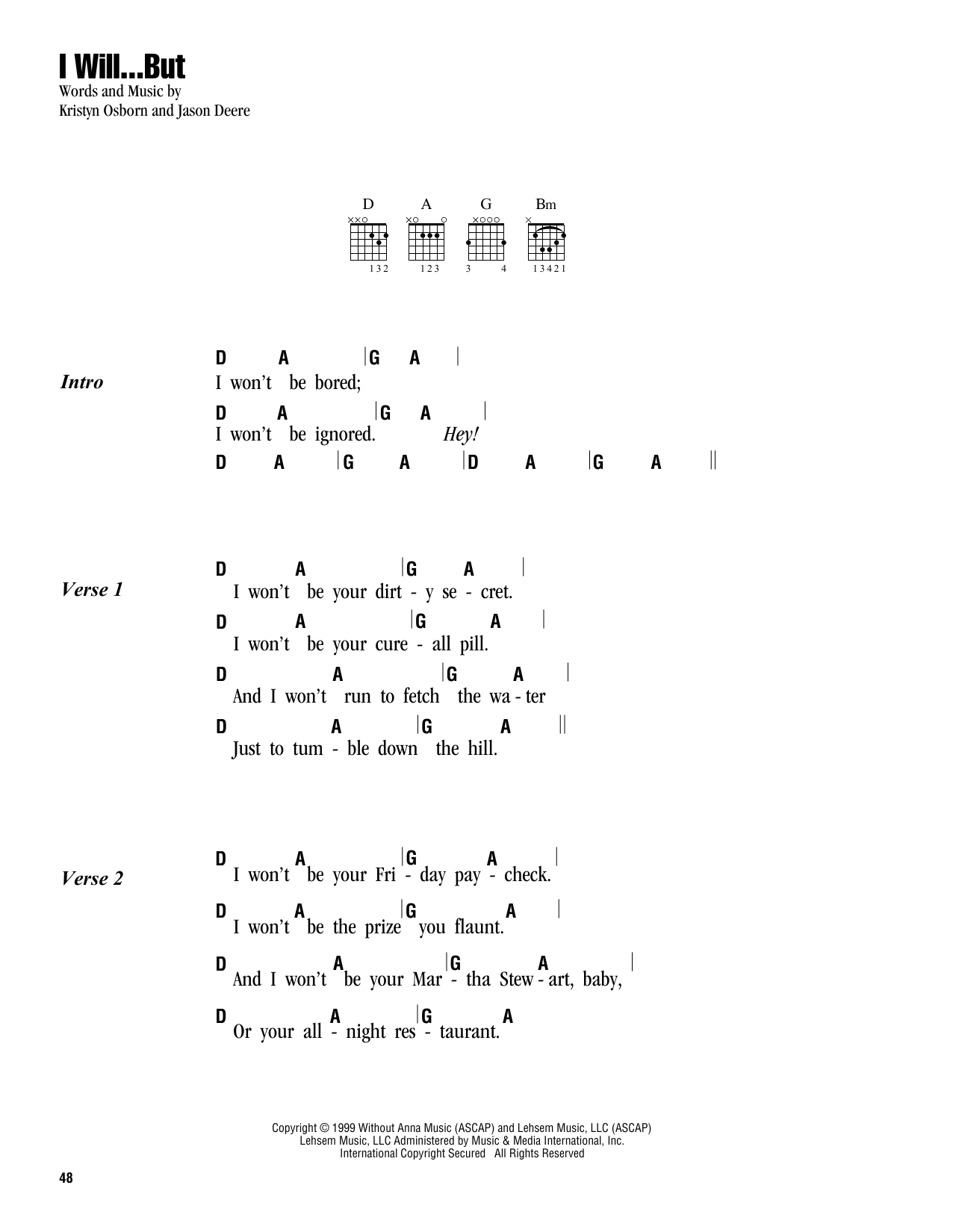 SHeDAISY I Will...But sheet music notes and chords. Download Printable PDF.