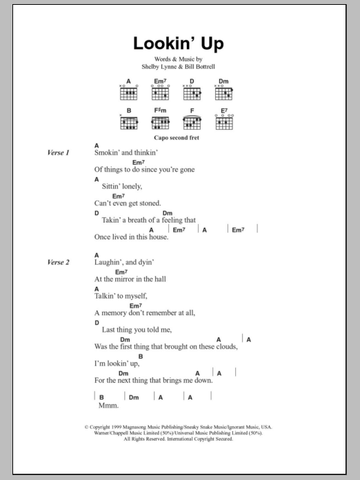 Shelby Lynne Lookin' Up sheet music notes and chords. Download Printable PDF.