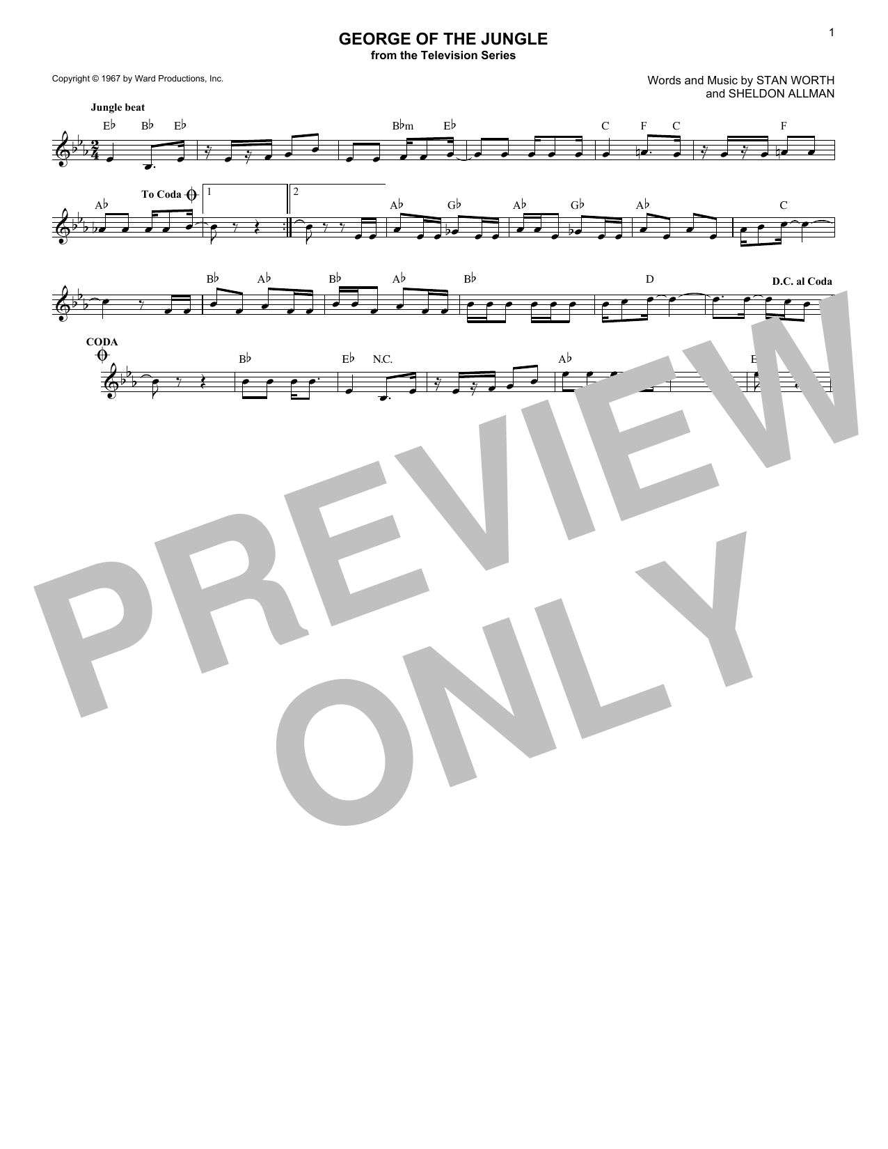 Sheldon Allman George Of The Jungle sheet music notes and chords. Download Printable PDF.