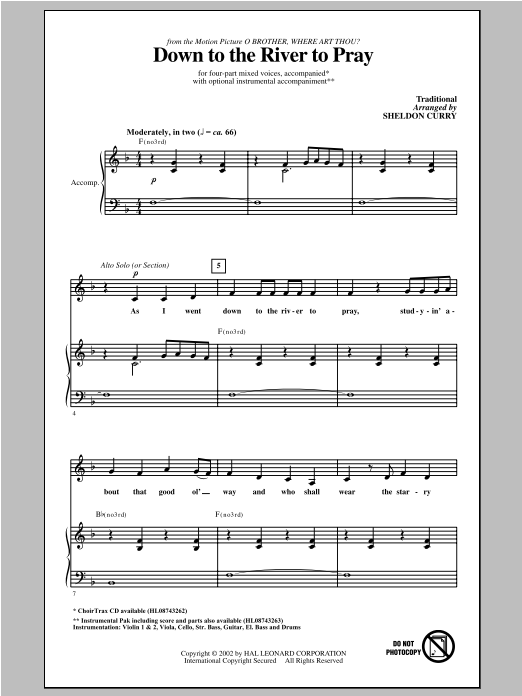 Sheldon Curry Down To The River To Pray sheet music notes and chords. Download Printable PDF.