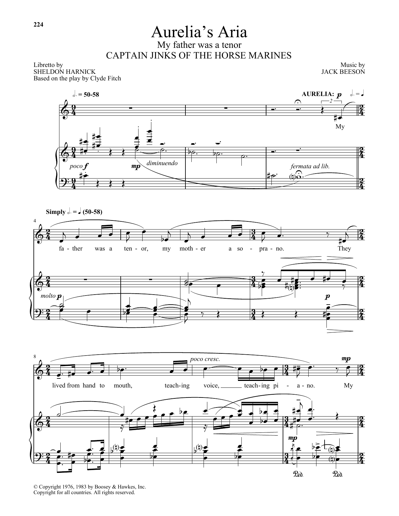 Learn to play Sheldon Harnick Aurelia's Aria (My Father Was A Tenor) sheet music for Piano & Vocal in minutes. Price: 7.8900$ Sheldon Harnick Aurelia's Aria (My Father Was A Tenor) sheet music notes and chords arranged for Piano & Vocal