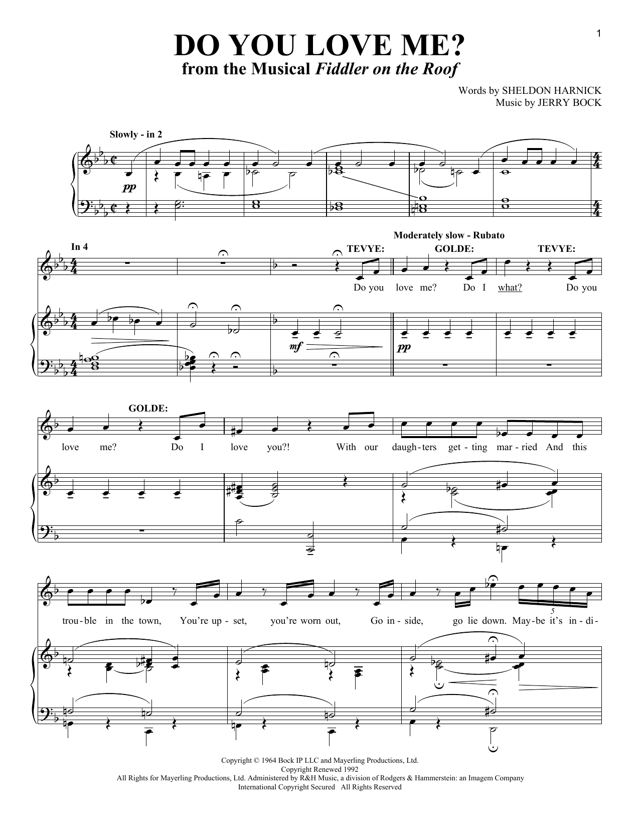 Learn to play Sheldon Harnick Do You Love Me? sheet music for Vocal Duet in minutes. Price: 6.9900$ Sheldon Harnick Do You Love Me? sheet music notes and chords arranged for Vocal Duet