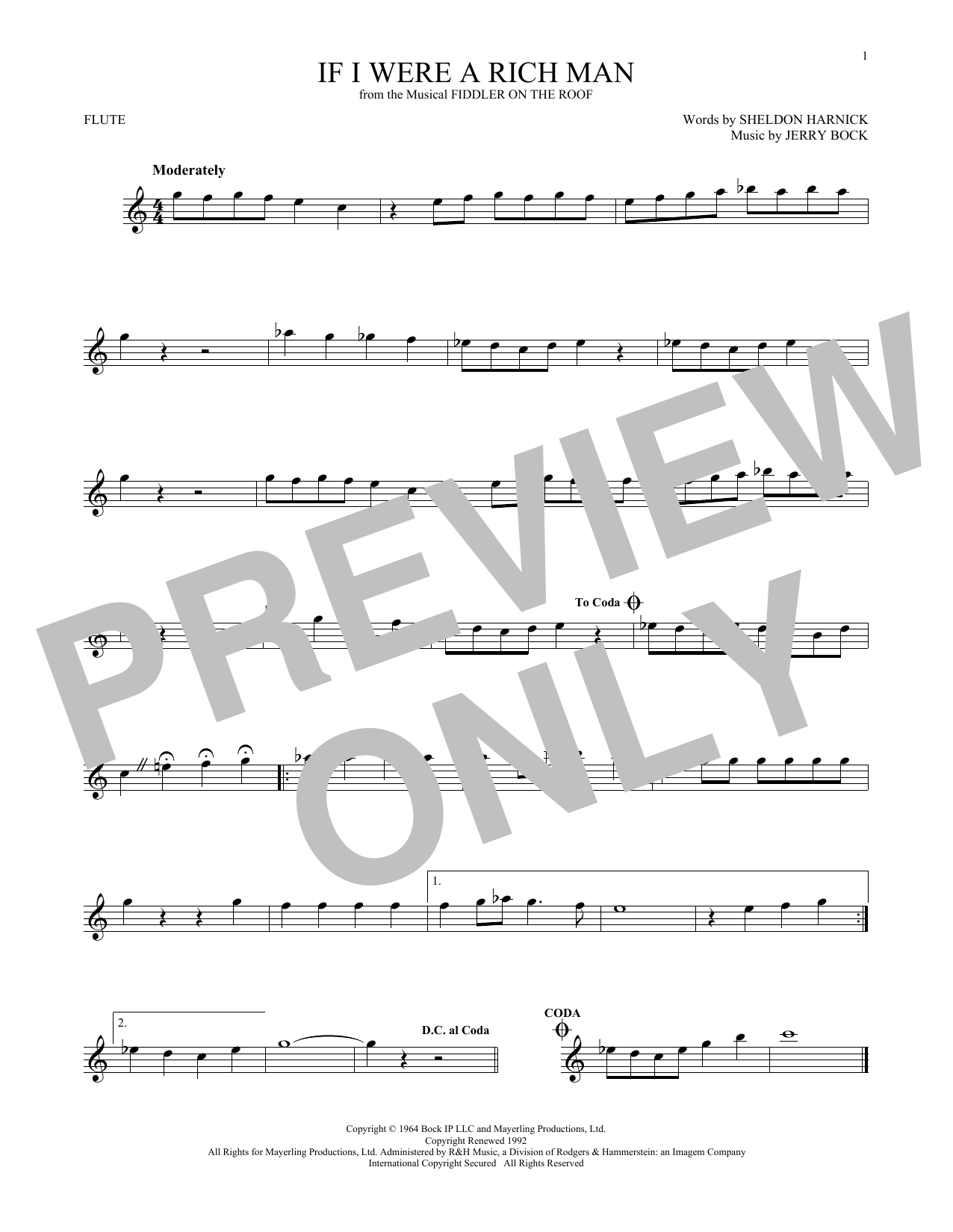 Sheldon Harnick If I Were A Rich Man sheet music notes and chords. Download Printable PDF.