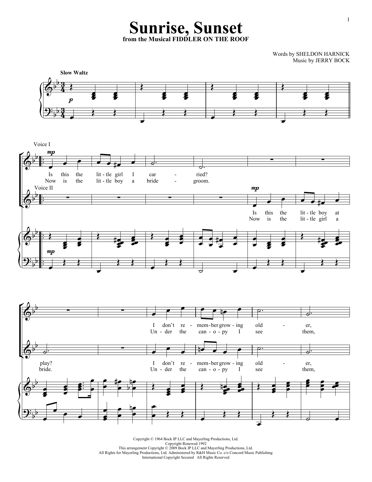 Sheldon Harnick Sunrise, Sunset sheet music notes and chords. Download Printable PDF.