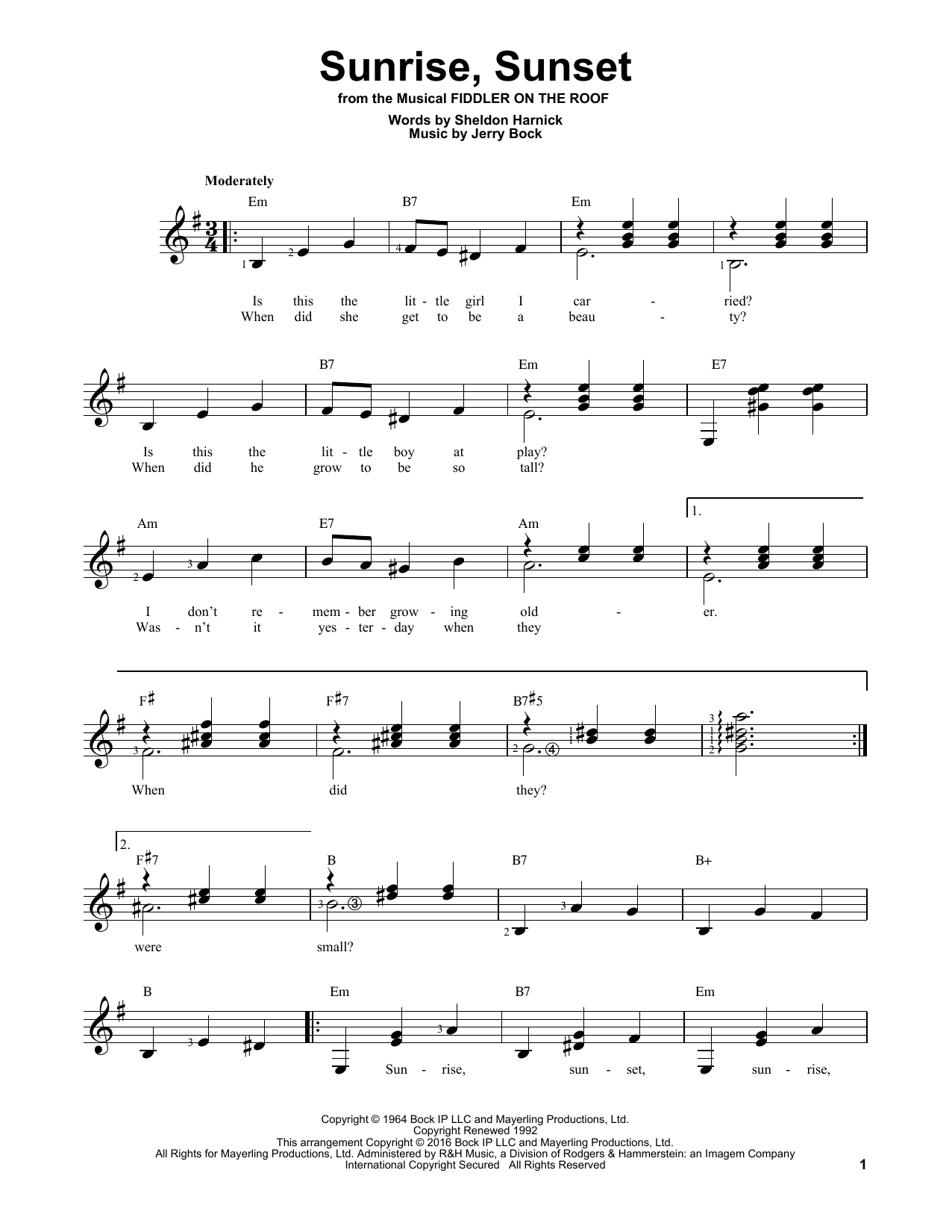 Sheldon Harnick Sunrise, Sunset sheet music notes and chords. Download Printable PDF.