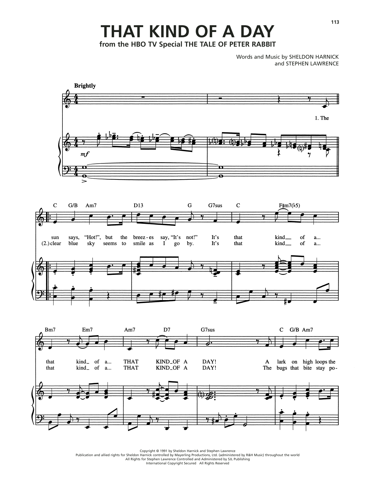 Learn to play Sheldon Harnick That Kind Of A Day (from She Loves Me) sheet music for Piano, Vocal & Guitar Chords (Right-Hand Melody) in minutes. Price: 7.8900$ Sheldon Harnick That Kind Of A Day (from She Loves Me) sheet music notes and chords arranged for Piano, Vocal & Guitar Chords (Right-Hand Melody)