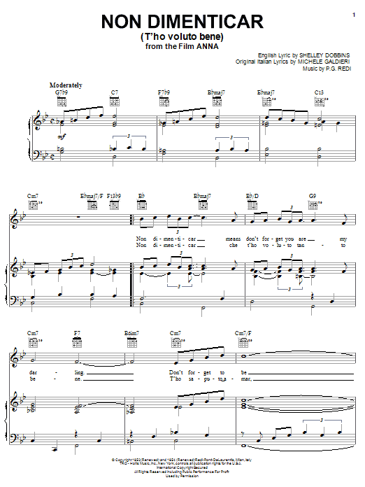 Shelley Dobbins Non Dimenticar (T'ho Voluto Bene) sheet music notes and chords. Download Printable PDF.