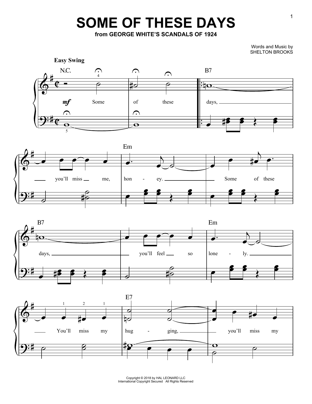 Shelton Brooks Some Of These Days sheet music notes and chords. Download Printable PDF.