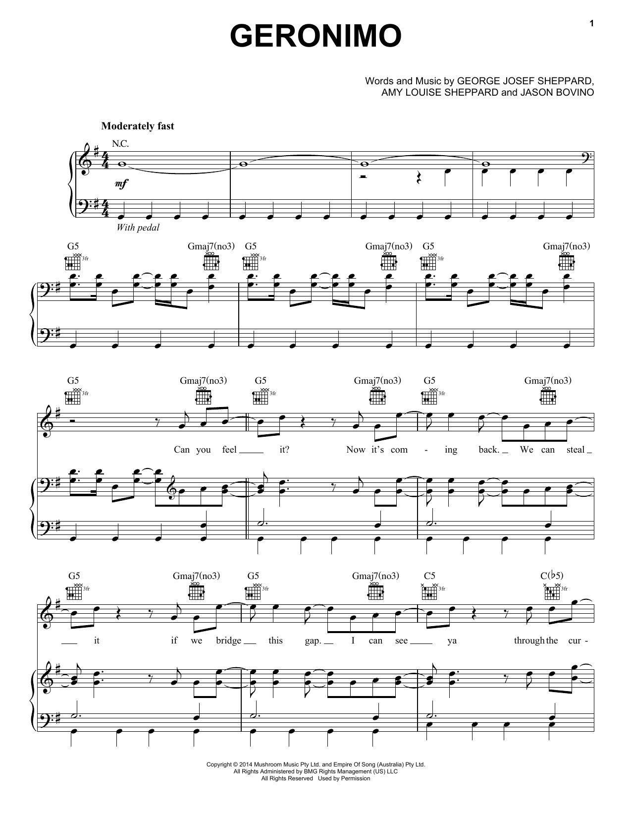 Learn to play Sheppard Geronimo sheet music for Piano, Vocal & Guitar Chords (Right-Hand Melody) in minutes. Price: 7.8900$ Sheppard Geronimo sheet music notes and chords arranged for Piano, Vocal & Guitar Chords (Right-Hand Melody)