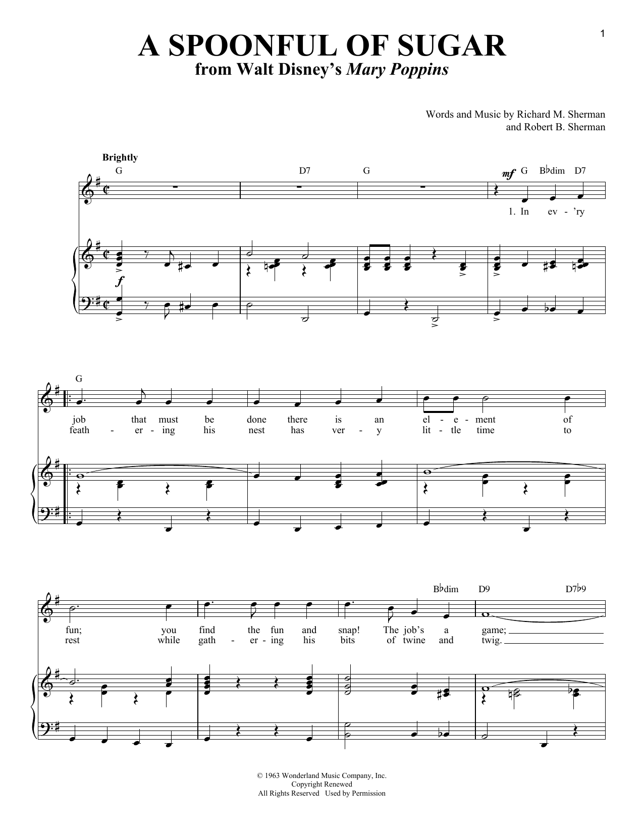 Sherman Brothers A Spoonful Of Sugar (from Mary Poppins) sheet music notes and chords. Download Printable PDF.