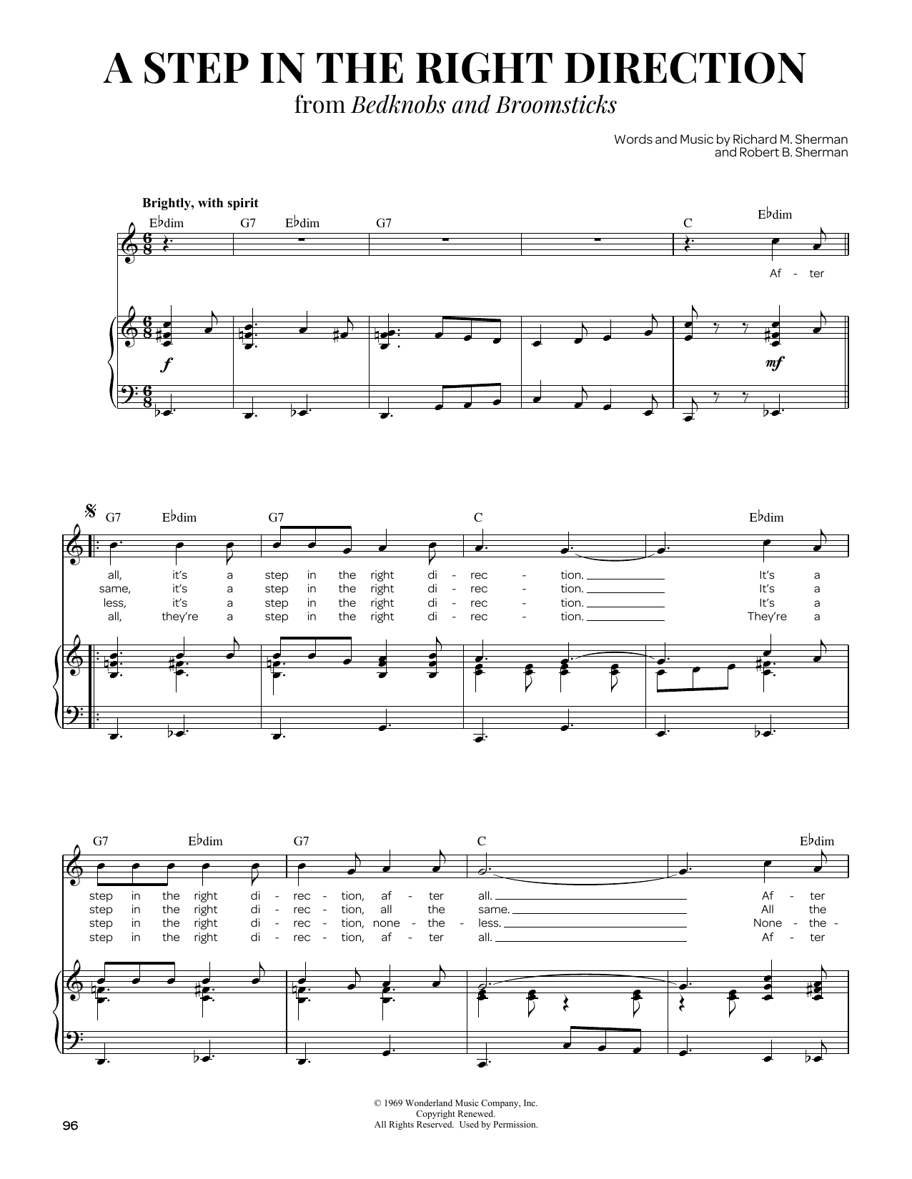 Sherman Brothers A Step In The Right Direction sheet music notes and chords. Download Printable PDF.