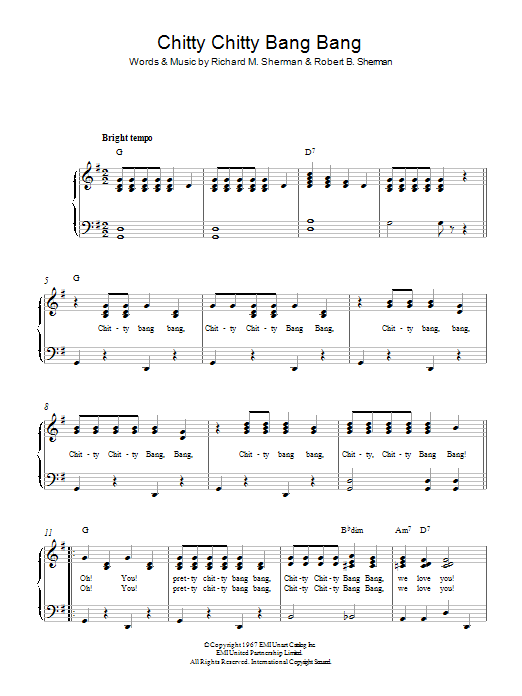 Sherman Brothers Chitty Chitty Bang Bang sheet music notes and chords. Download Printable PDF.