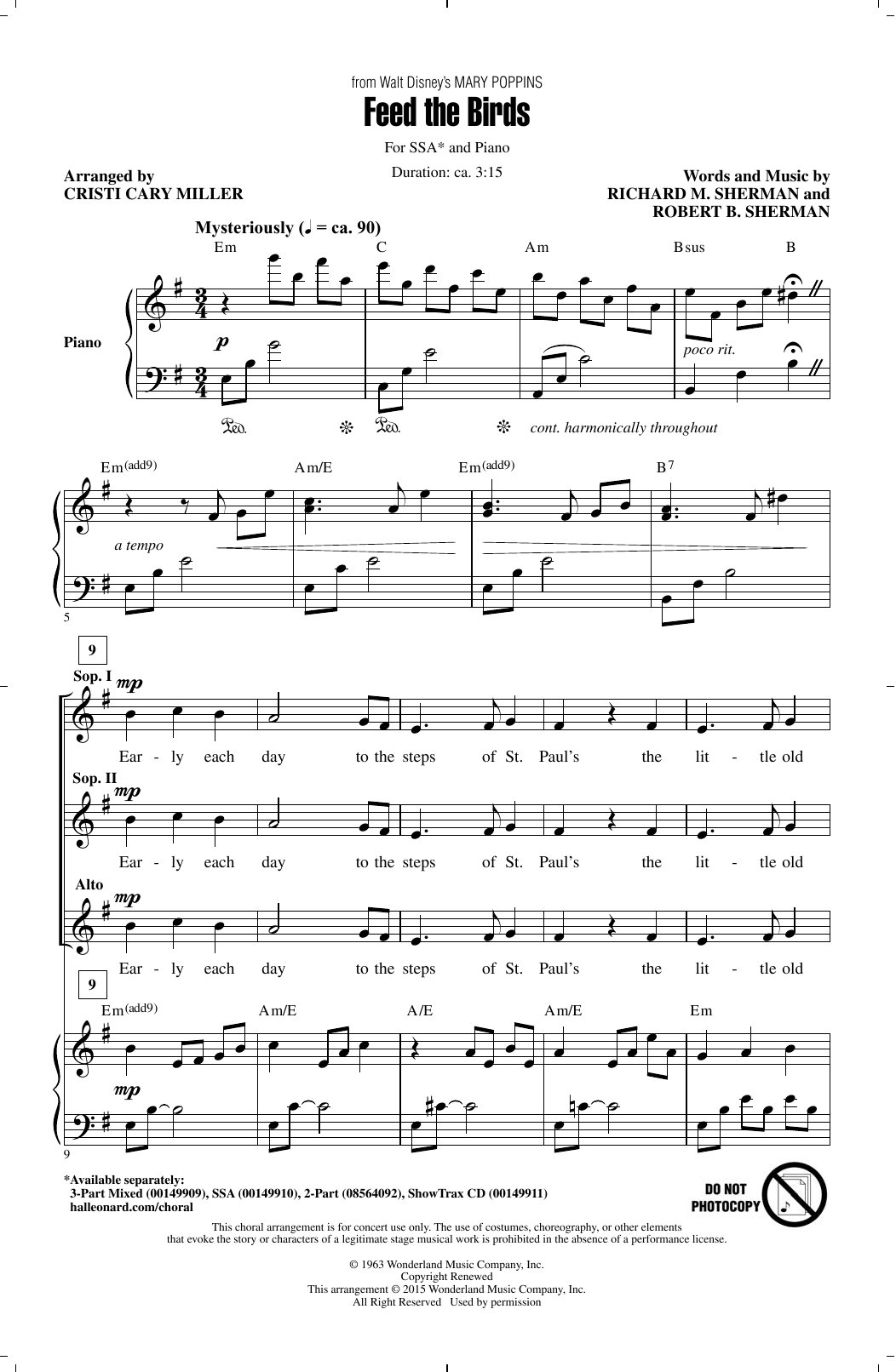 Sherman Brothers Feed The Birds (arr. Cristi Cary Miller) sheet music notes and chords. Download Printable PDF.