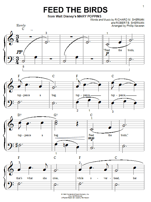 Sherman Brothers Feed The Birds sheet music notes and chords. Download Printable PDF.