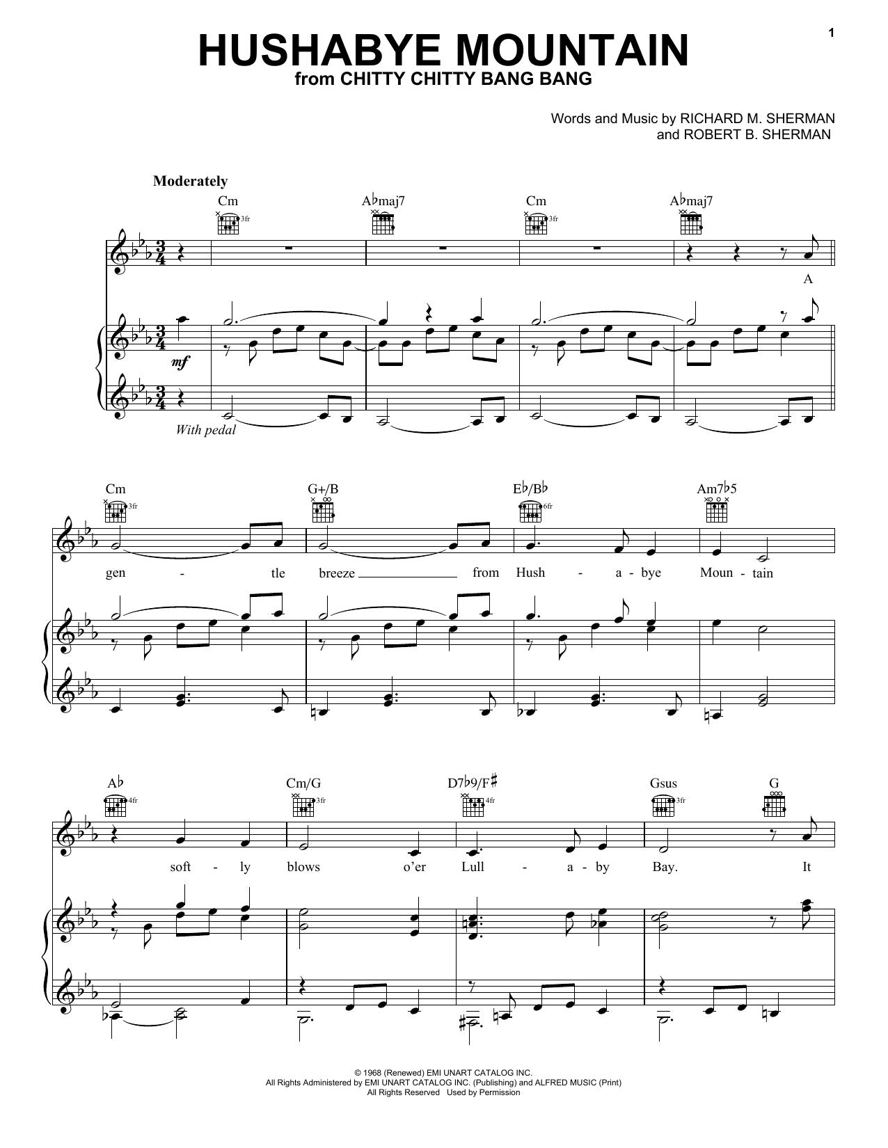 Sherman Brothers Hushabye Mountain (from Chitty Chitty Bang Bang) sheet music notes and chords. Download Printable PDF.