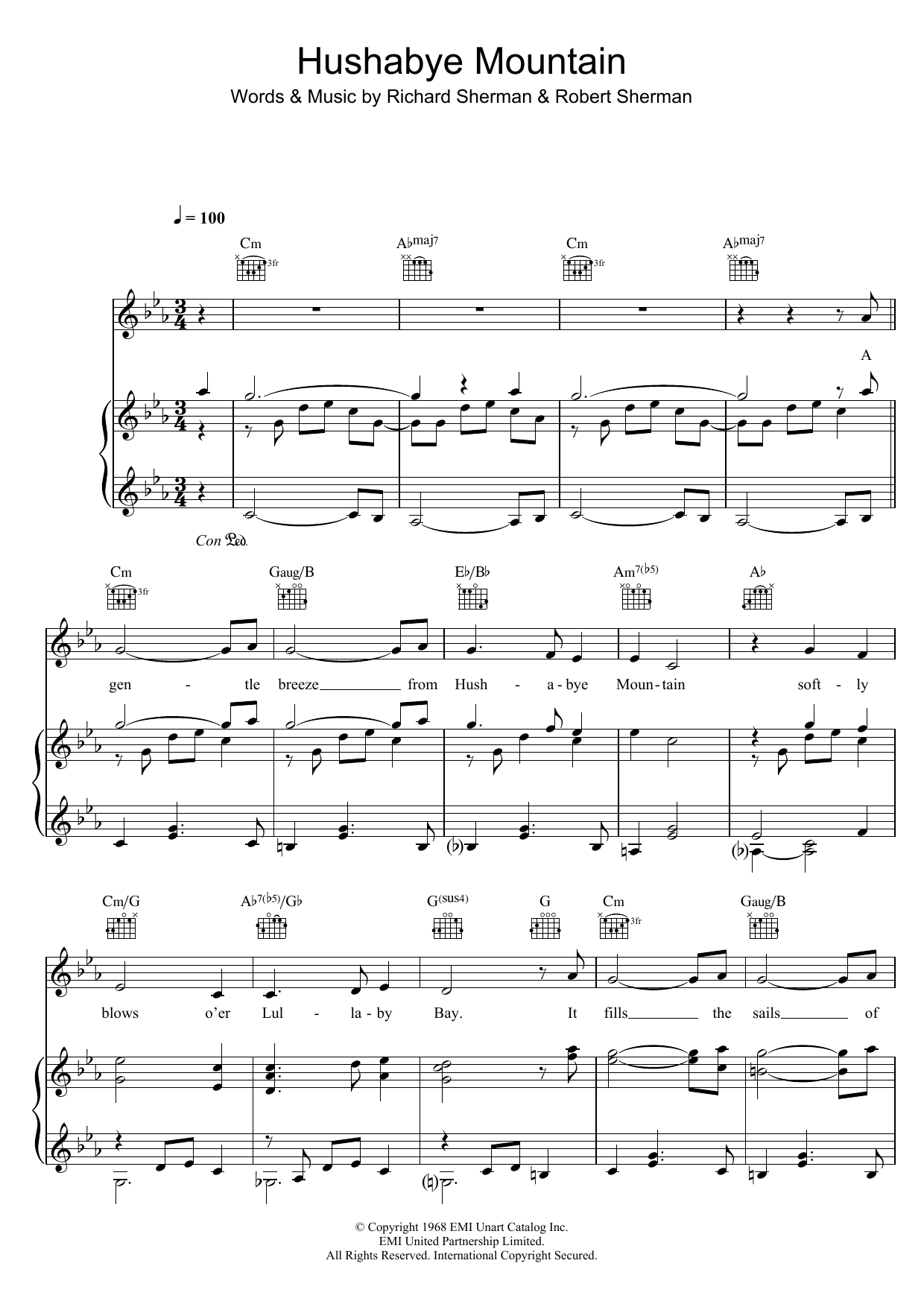 Sherman Brothers Hushabye Mountain sheet music notes and chords. Download Printable PDF.