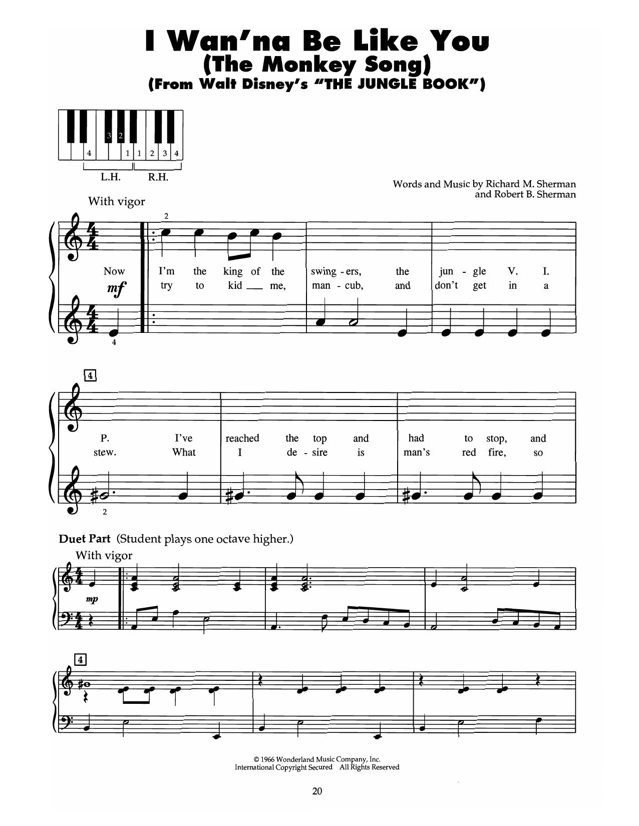 Sherman Brothers I Wan'na Be Like You (The Monkey Song) (from The Jungle Book) sheet music notes and chords. Download Printable PDF.