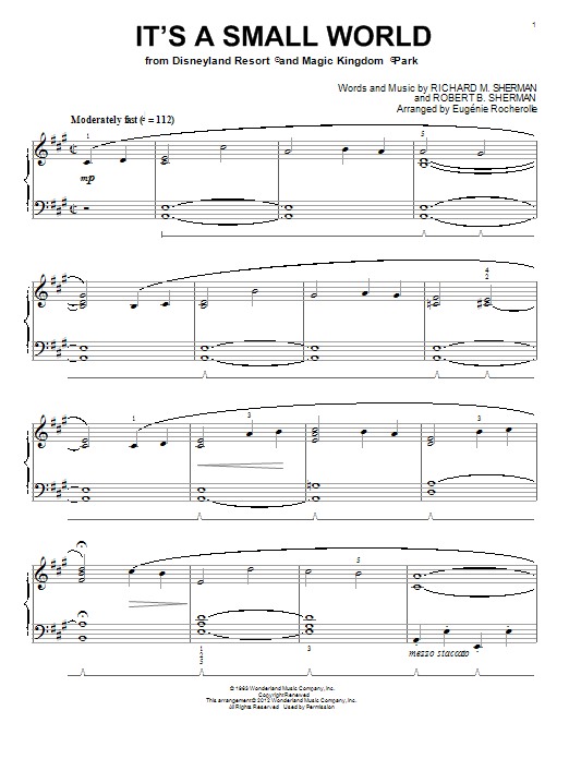 Eugénie Rocherolle It's A Small World sheet music notes and chords arranged for Piano Solo