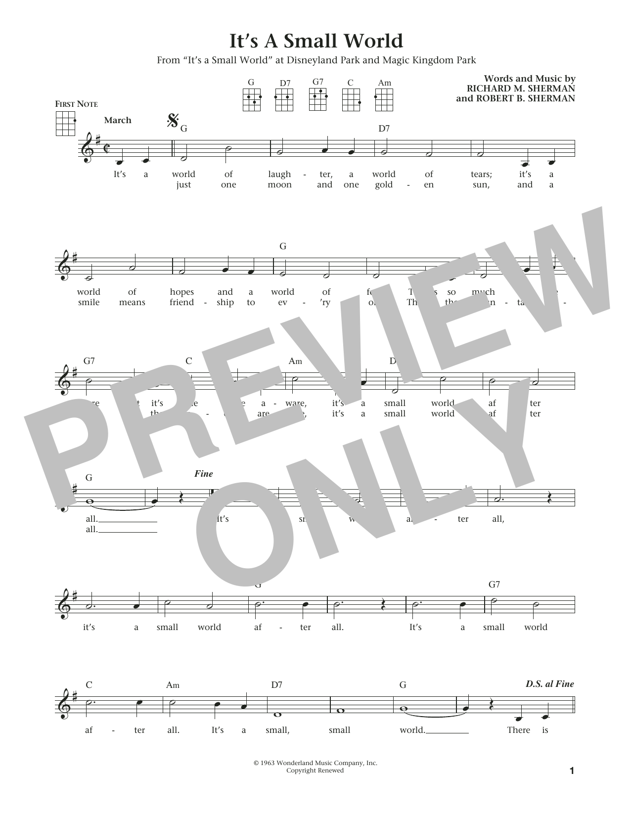 Learn to play Richard M. Sherman It's A Small World (from The Daily Ukulele) (arr. Liz and Jim Beloff) sheet music for Ukulele in minutes. Price: 5.9900$ Richard M. Sherman It's A Small World (from The Daily Ukulele) (arr. Liz and Jim Beloff) sheet music notes and chords arranged for Ukulele