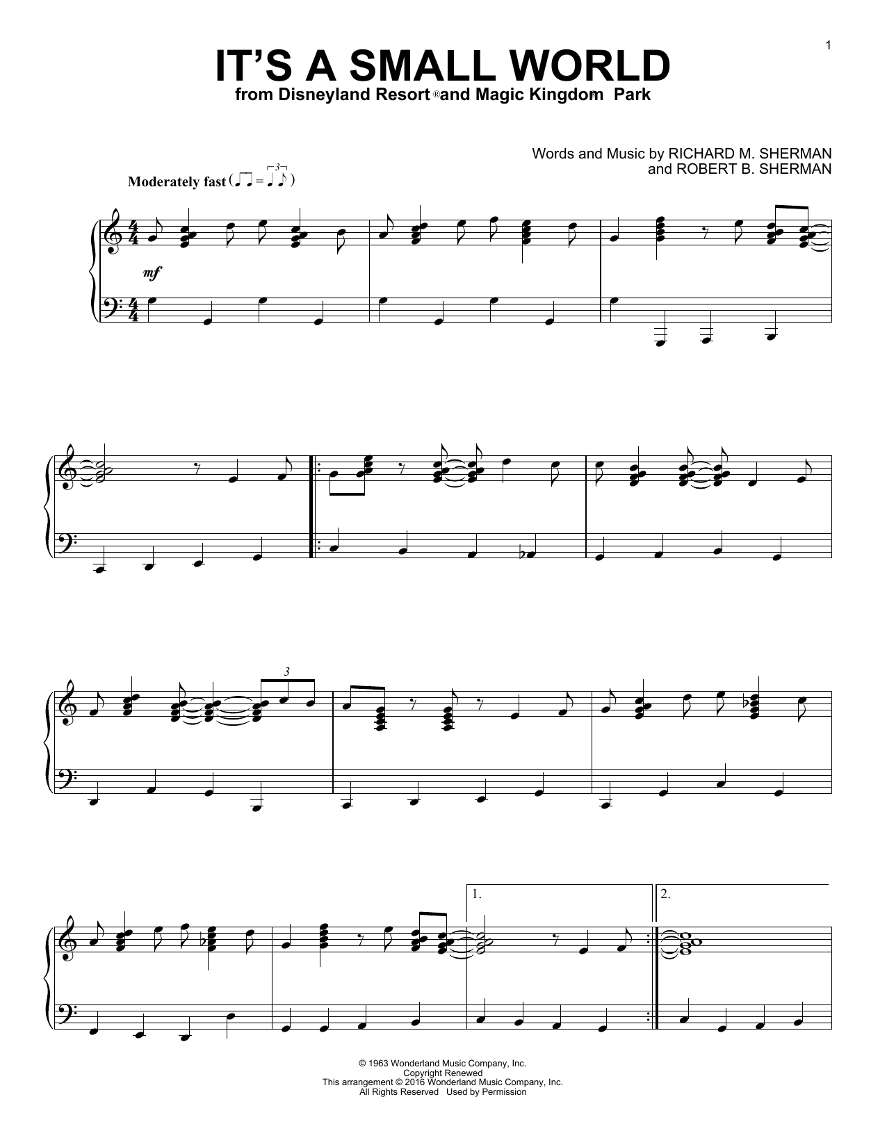 Richard & Robert Sherman It's A Small World [Jazz version] sheet music notes and chords arranged for Piano Solo