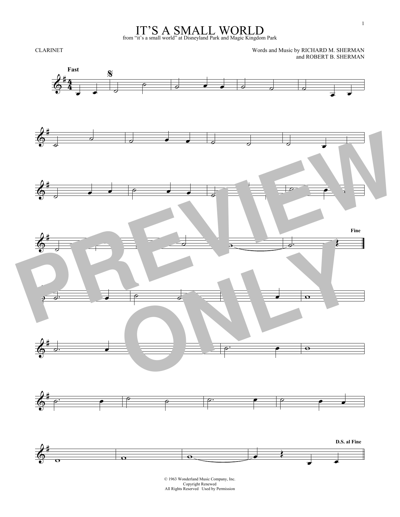 Sherman Brothers It's A Small World sheet music notes and chords. Download Printable PDF.