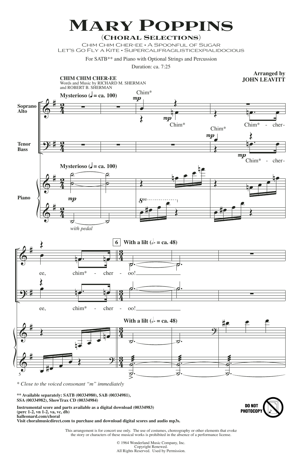 Sherman Brothers Mary Poppins (Choral Selections) (arr. John Leavitt) sheet music notes and chords. Download Printable PDF.