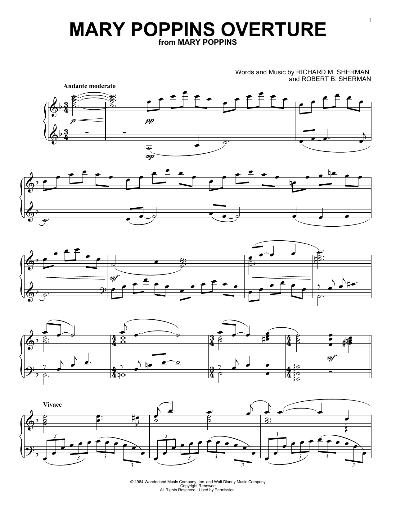 Sherman Brothers Overture (from Mary Poppins) [Classical version] sheet music notes and chords. Download Printable PDF.