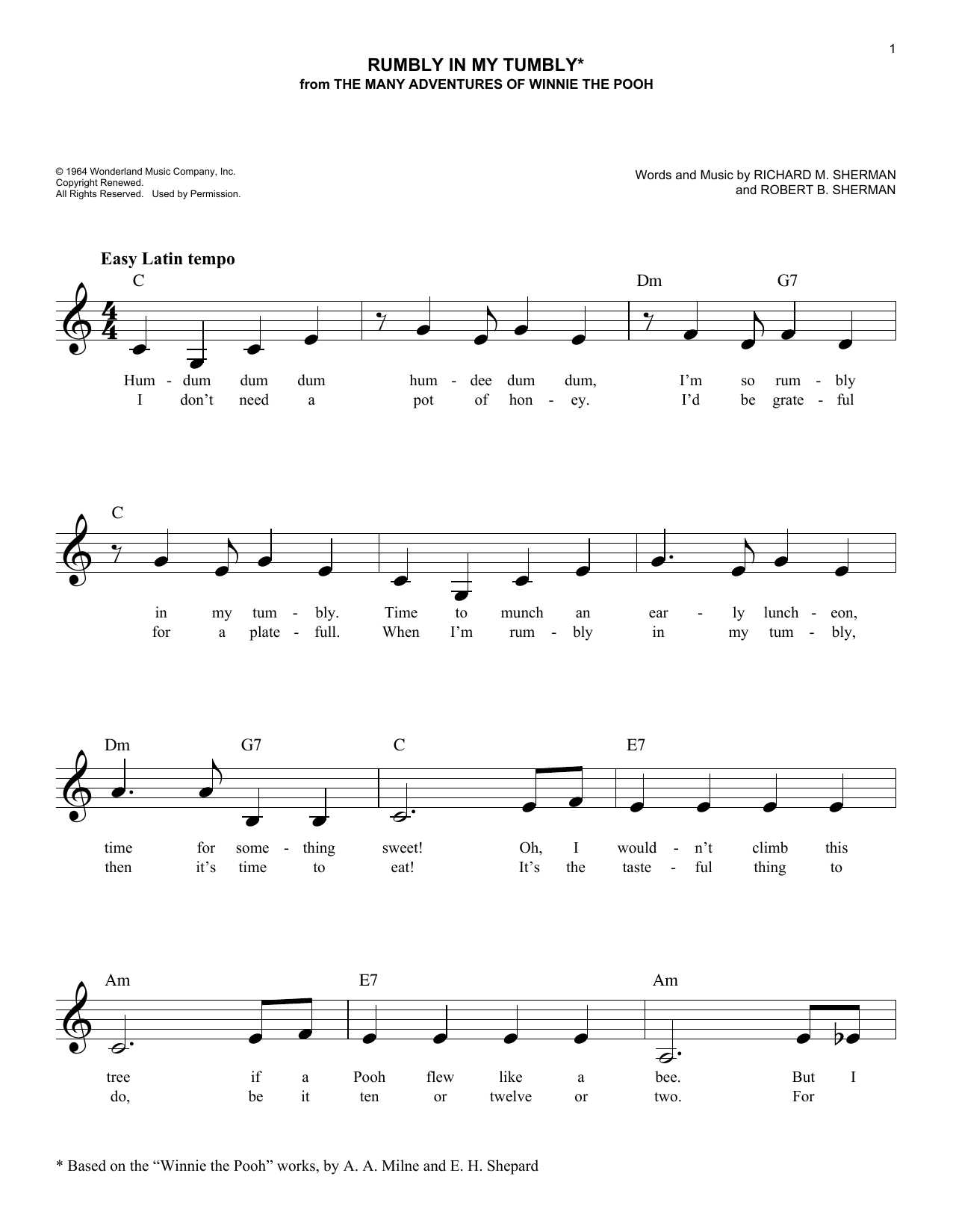 Richard M. Sherman Rumbly In My Tumbly sheet music notes and chords. Download Printable PDF.