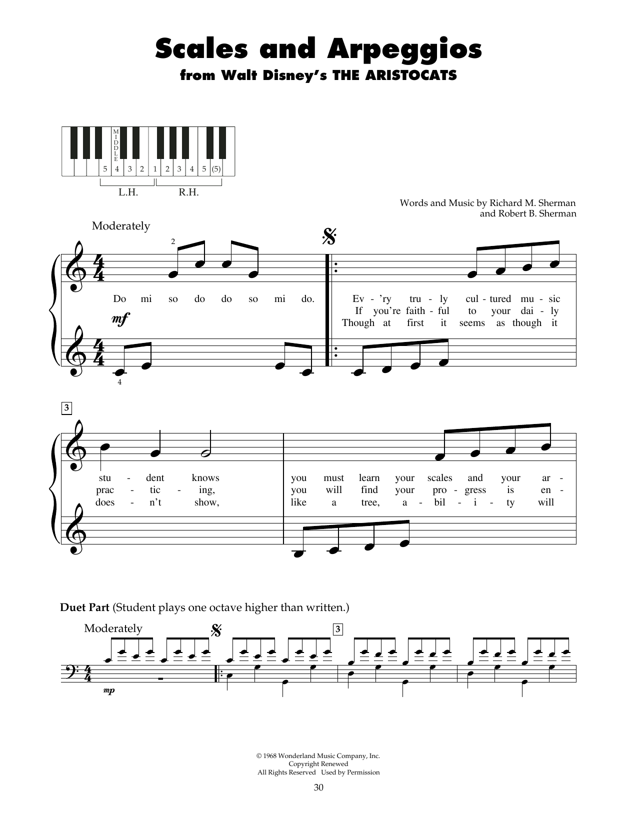 Sherman Brothers Scales And Arpeggios (from The Aristocats) sheet music notes and chords. Download Printable PDF.