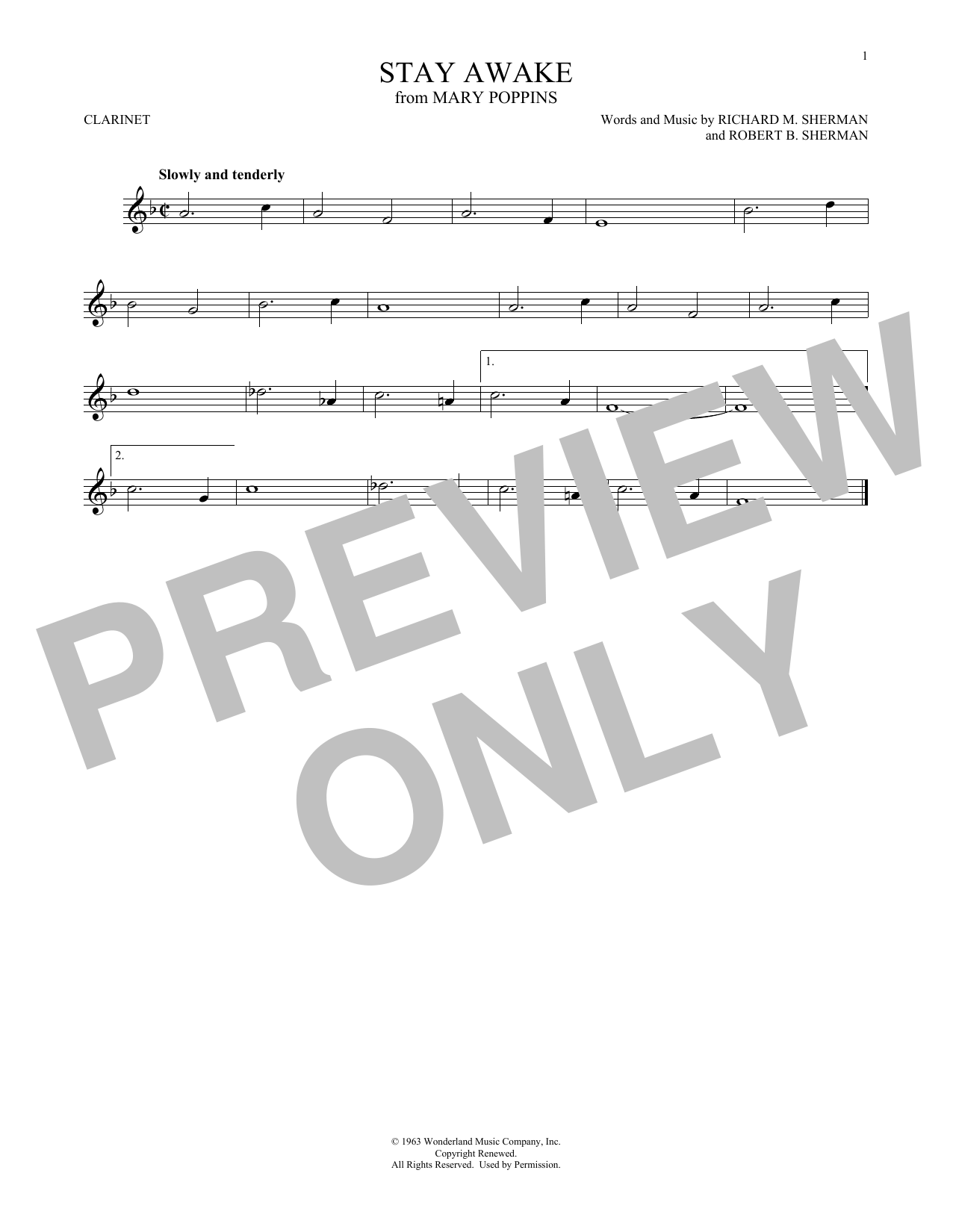 Sherman Brothers Stay Awake (from Mary Poppins) sheet music notes and chords. Download Printable PDF.