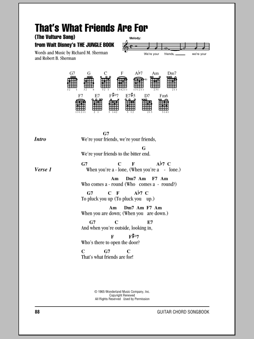 Sherman Brothers That's What Friends Are For (The Vulture Song) (from The Jungle Book) sheet music notes and chords. Download Printable PDF.