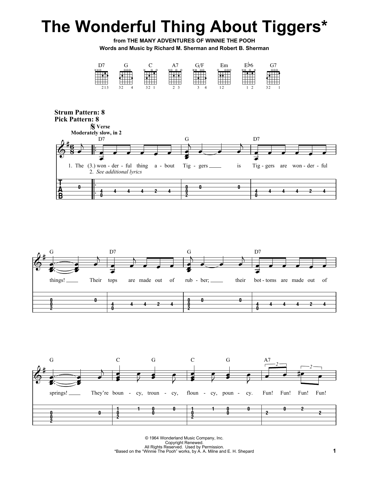 Richard & Robert Sherman The Wonderful Thing About Tiggers* sheet music notes and chords. Download Printable PDF.