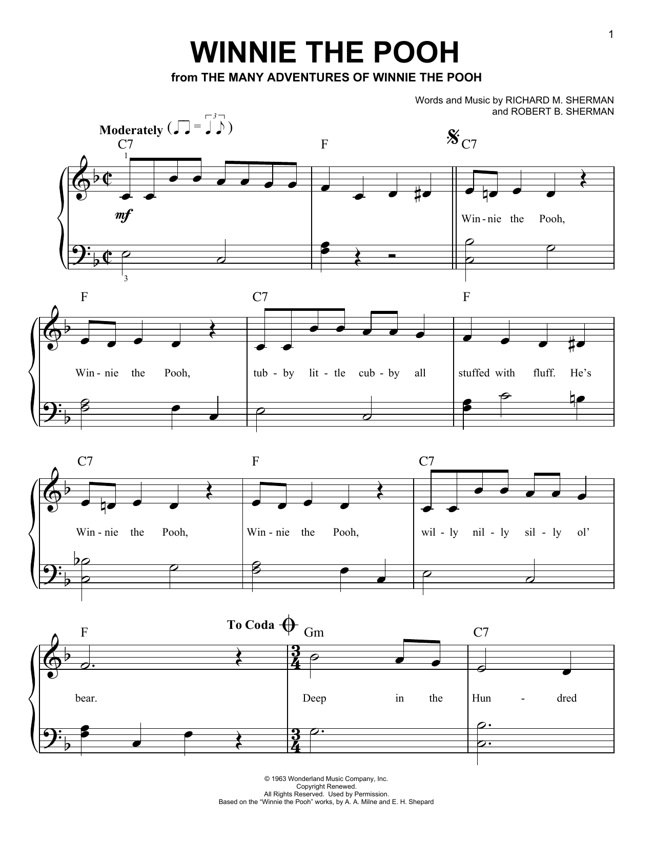 Sherman Brothers Winnie The Pooh (from The Many Adventures Of Winnie The Pooh) sheet music notes and chords arranged for Clarinet Duet