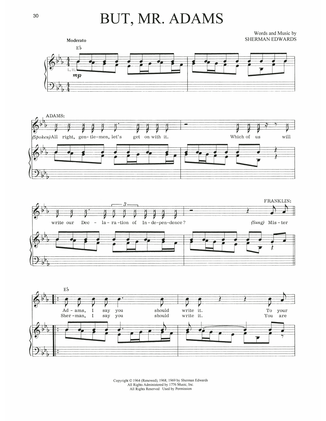 Sherman Edwards But, Mister Adams (from 1776) sheet music notes and chords. Download Printable PDF.