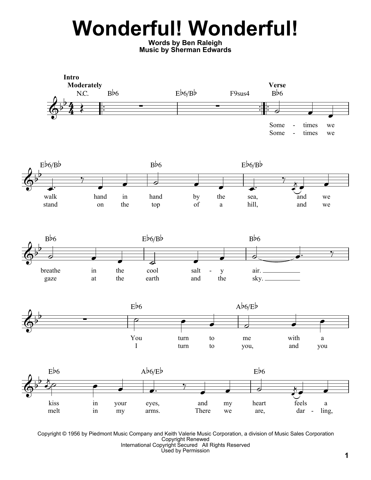 Sherman Edwards Wonderful! Wonderful! sheet music notes and chords. Download Printable PDF.