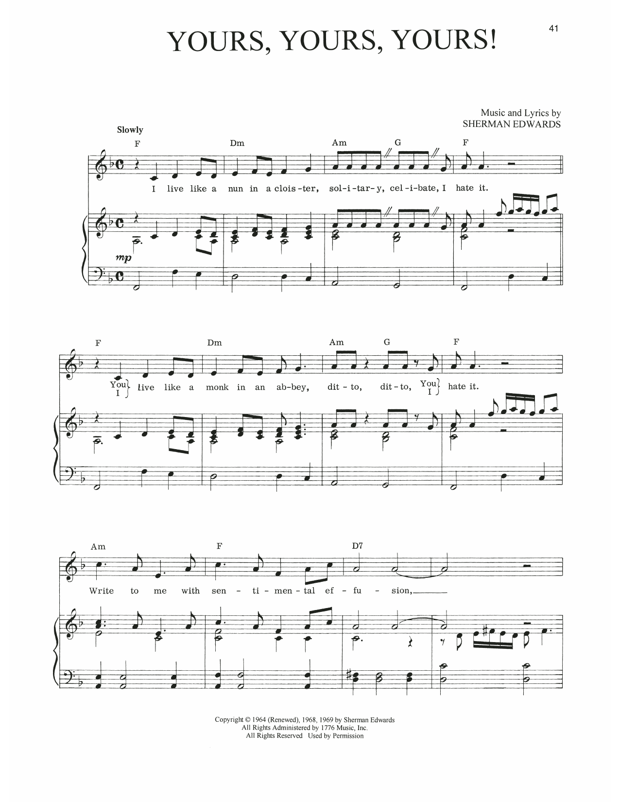 Sherman Edwards Yours, Yours, Yours! (from 1776) sheet music notes and chords. Download Printable PDF.