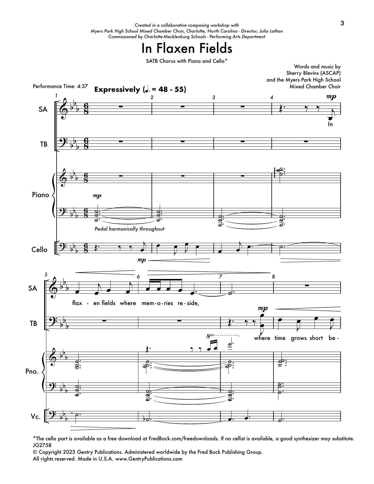 Learn to play Sherry Blevins In Flaxen Fields sheet music for SATB Choir in minutes. Price: 3.9900$ Sherry Blevins In Flaxen Fields sheet music notes and chords arranged for SATB Choir